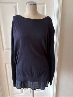 Loft Blue lightweight sweater with cute hemline sheer detail